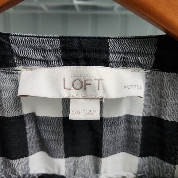 Loft Black and White Checkered Mandarin Collar Long Sleeve Blouse - Picture 3 of 7